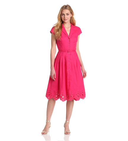 Solid Shirt Dress - Fuschsia